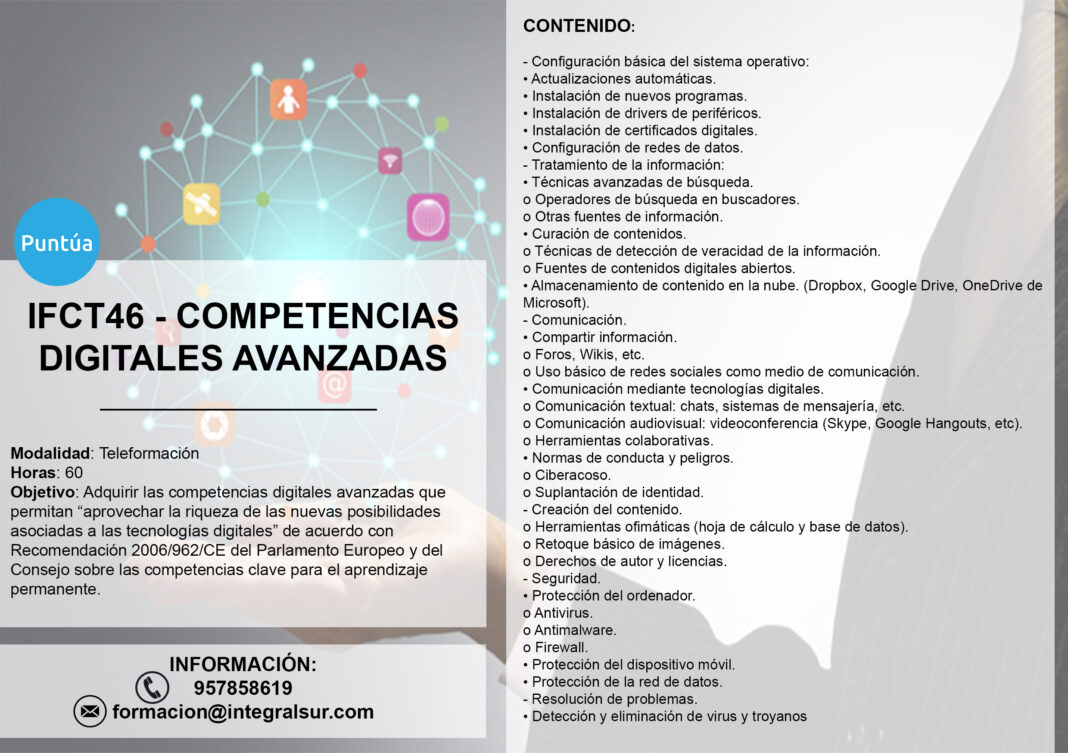 Informaci&oacute;n curso: competencias digitales avanzadas