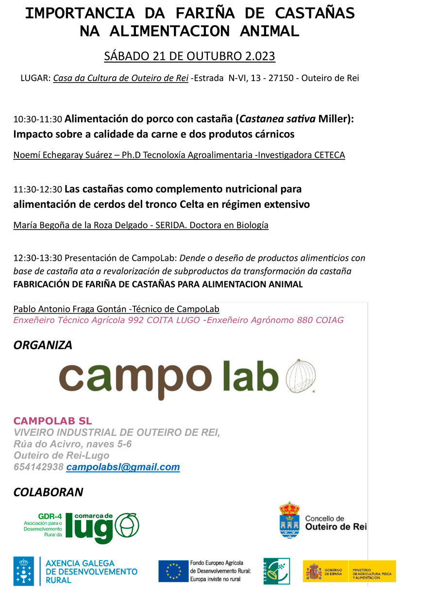 Cartel: a importancia da fariña de castañas na nutrición animal